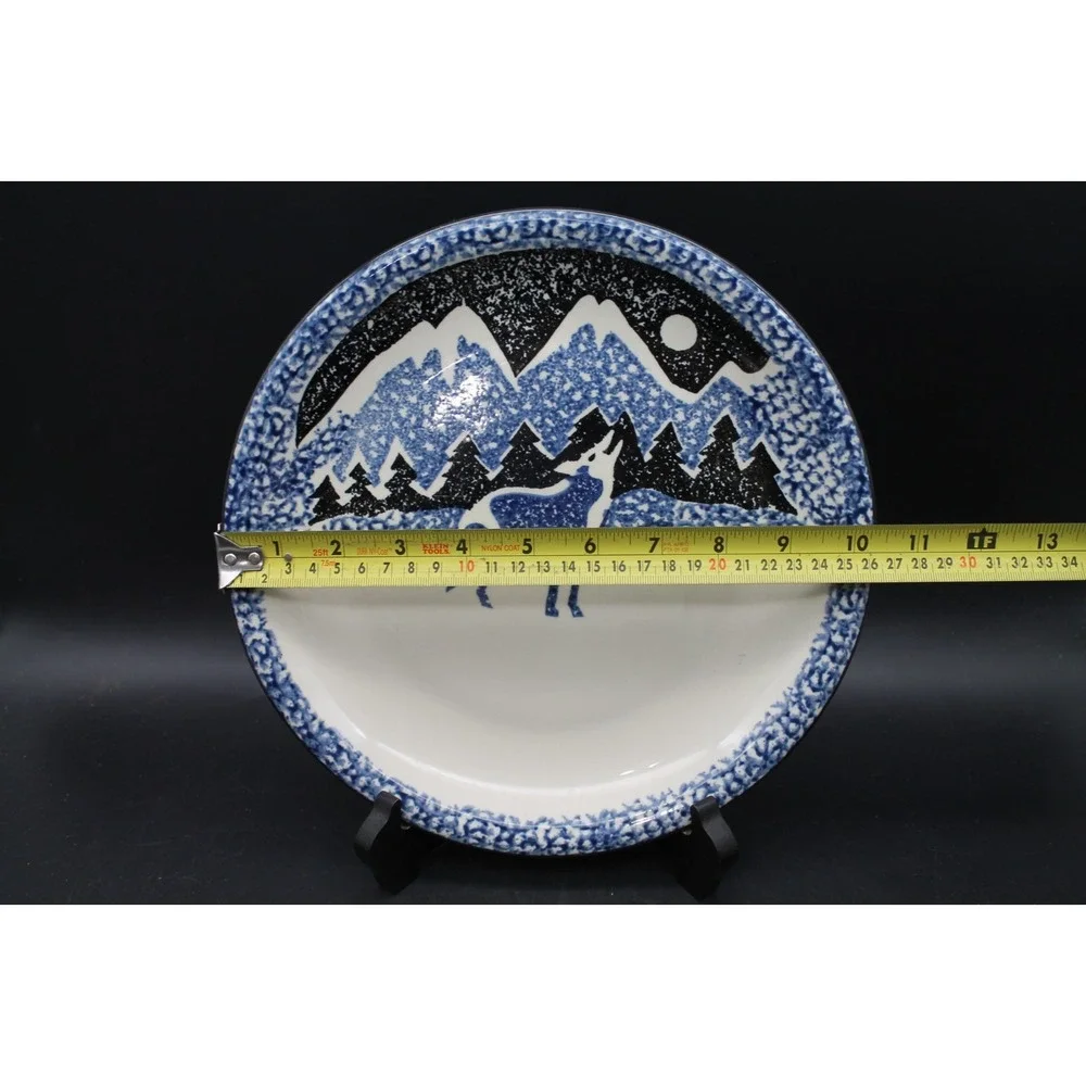 Tienshan Wolf Folkcraft Blue White Dinner Plate and Bowl Set 2-Piece Ceramic